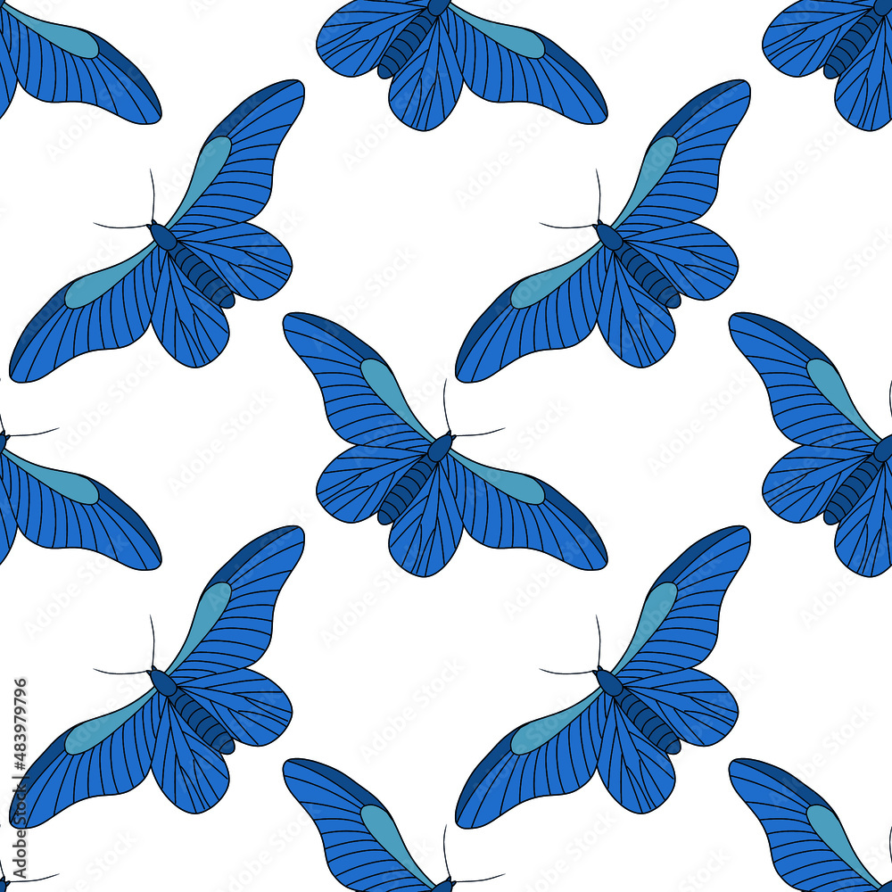 Vector summer pattern with blue butterflies. Vector summer pattern with blue butterflies.