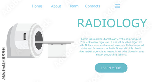 Radiology template and banner. Flat vector illustration. Medical treatment and healthcare clinic landing page.