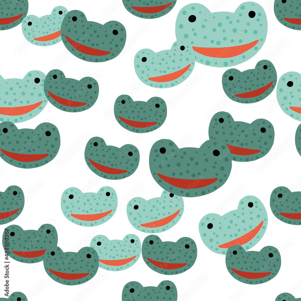 Frog pattern seamless in freehand style. Head predator on colorful background. Vector illustration for textile. Frog pattern seamless in freehand style. Head predator on colorful background. Vector illustration for textile.