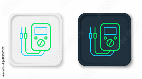 Line Ampere meter, multimeter, voltmeter icon isolated on white background. Instruments for measurement of electric current. Colorful outline concept. Vector