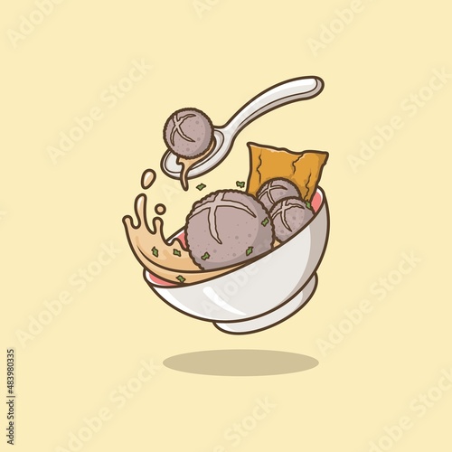 cute cartoon food meatball gravy. vector illustration for mascot logo or sticker