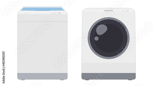 洗濯機のイラスト_縦型とドラム式_正面
