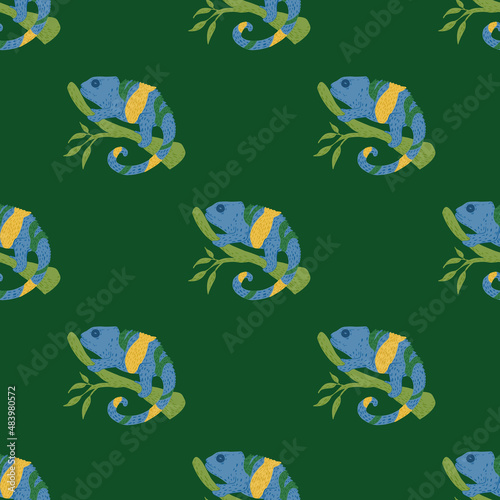 Chameleon seamless pattern. Background of tropical lizard.