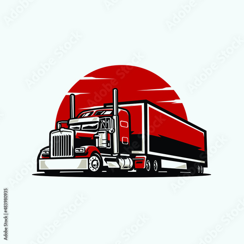 Semi truck 18 wheeler trailer sleeper truck side view vector illustration in white background. Best for trucking and freight industry photo
