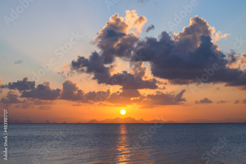 Seascape, sunset sky at the lake.
