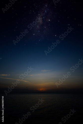 The twilight sky with stars at the lake.