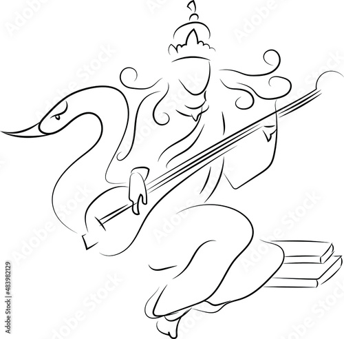 Illustration of goddess  with musical instrument