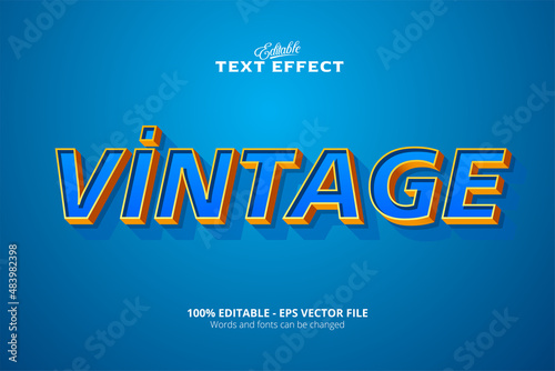 Editable text effect, blue background, Vintage text