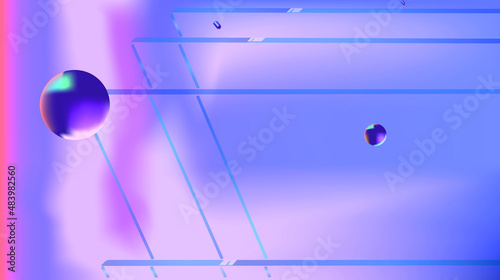 spatial background, sheets of glass, balls