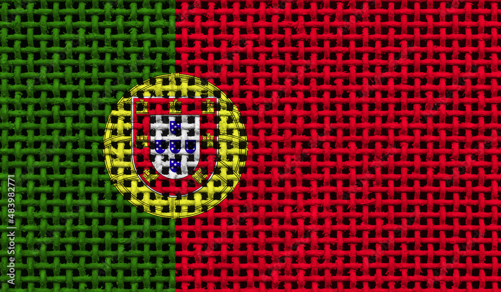 Portugal flag on the surface of a metal lattice. 3D image Portugal flag on the surface of a metal lattice. 3D image