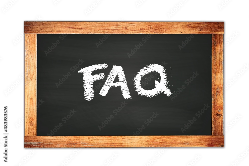 FAQ text written on wooden frame school blackboard. FAQ text written on wooden frame school blackboard.