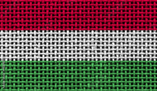 Hungary flag on the surface of a metal lattice. 3D image