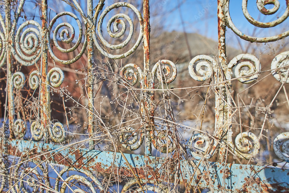 Pattern, design of old gate from abandoned house in village on natural background. Old traditional gate from Moldova.