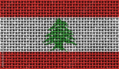 Lebanon flag on the surface of a metal lattice. 3D image