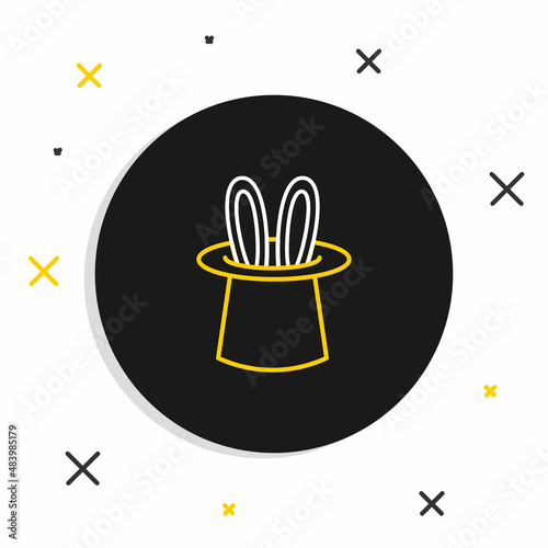 Line Magician hat and rabbit ears icon isolated on white background. Magic trick. Mystery entertainment concept. Colorful outline concept. Vector