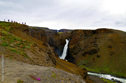 Power and magic of powerful Iceland Hengifoss Waterfall Cascade near Seydisfjordur