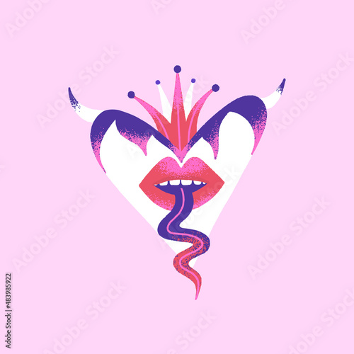 Dangerous heart. Creative Valentines Day card. Contemporary art. Mystical vector illustration in pink and purple colors. Unique style. T-shirt, cover, poster