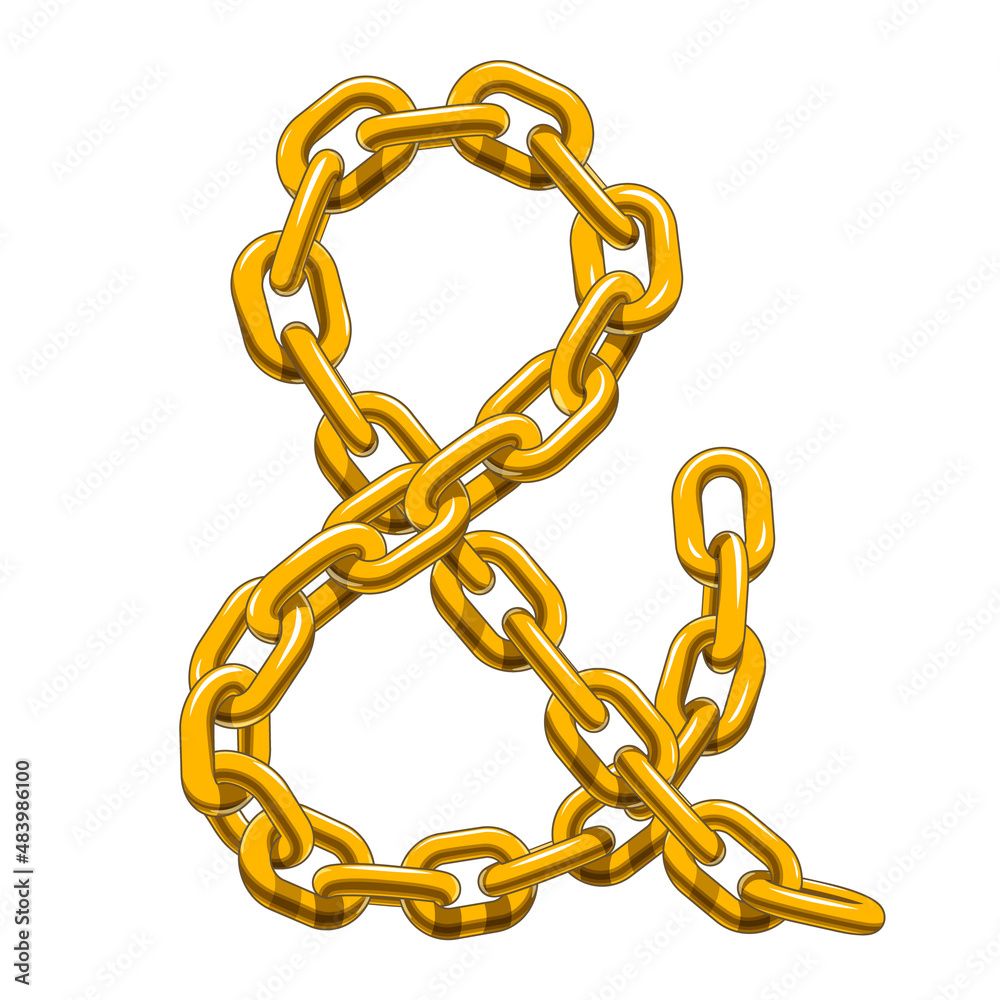 Obraz premium Chain curved into an ampersand sign. Decorative typographic symbol. Vector isolated illustration.