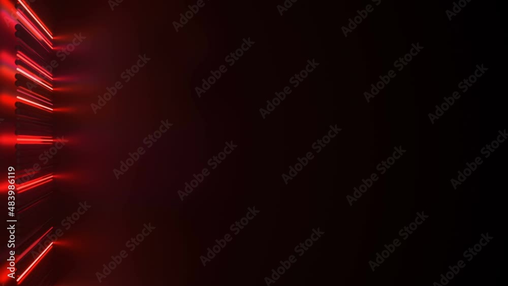 Red glowing laser lights and free space. Abstract futuristic technology or sci-fi background. Seamless loop 3D render animation