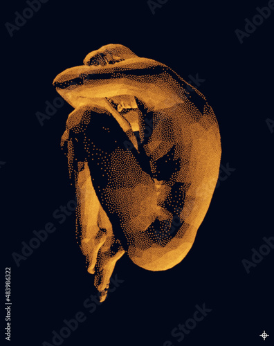 Man lying curl up on a floor. Man thinks about a problem. Time for reflection. Despair, depression, hopelessness or addiction concept. 3D vector illustration.