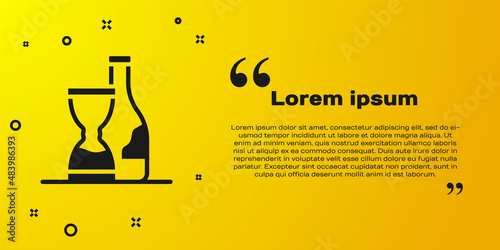 Black Bottle of wine icon isolated on yellow background. Wine aging. Vector
