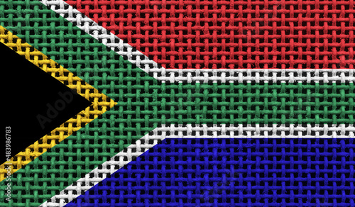 South Africa flag on the surface of a metal lattice. 3D image