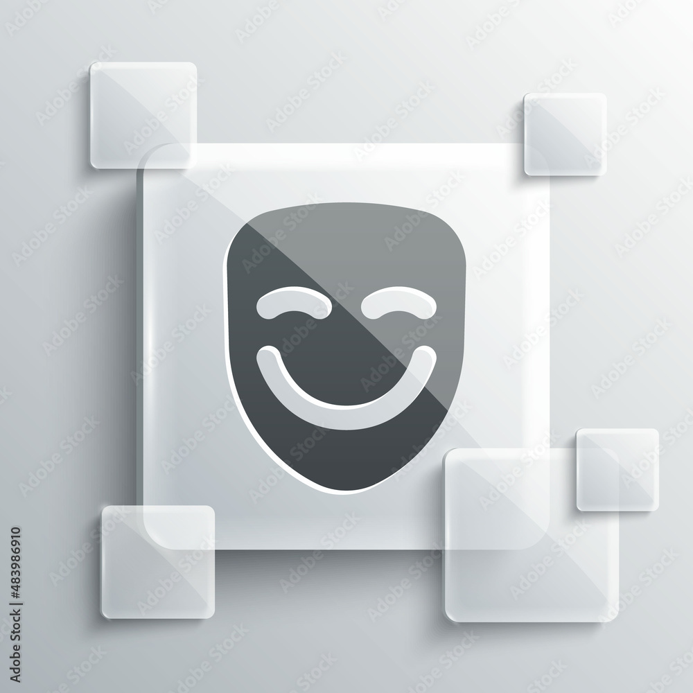 Grey Comedy theatrical mask icon isolated on grey background. Square glass panels. Vector Grey Comedy theatrical mask icon isolated on grey background. Square glass panels. Vector