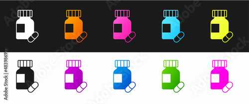 Set Sedative pills icon isolated on black and white background. Vector