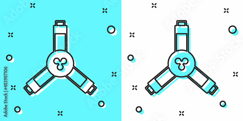 Black line Skateboard Y-tool icon isolated on green and white background. Random dynamic shapes. Vector