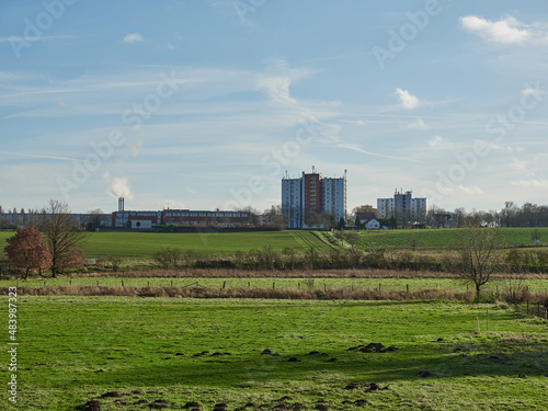 Landscape shot with large buildings in the background