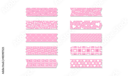 Valentine Themed Washi Tape. Vector Illustration of Decorative Pattern Tapes Isolated on White Background Graphic Design Template. For Gift and Other Creative Needs