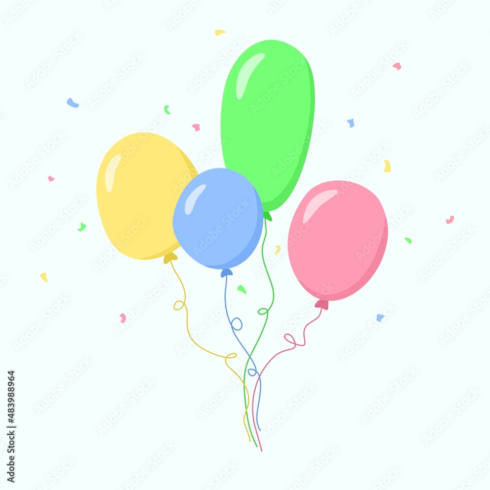 Hand drawn colorful balloons bunch. Party decoration. Flat vector illustration