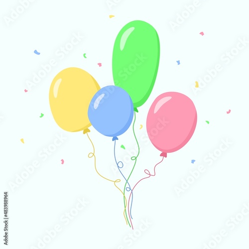 Hand drawn colorful balloons bunch. Party decoration. Flat vector illustration