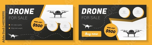 Drone shop online banner template set, gadget toy store business advertisement, unmanned aircraft ad, horizontal campaign, flyer, card, isolated on background