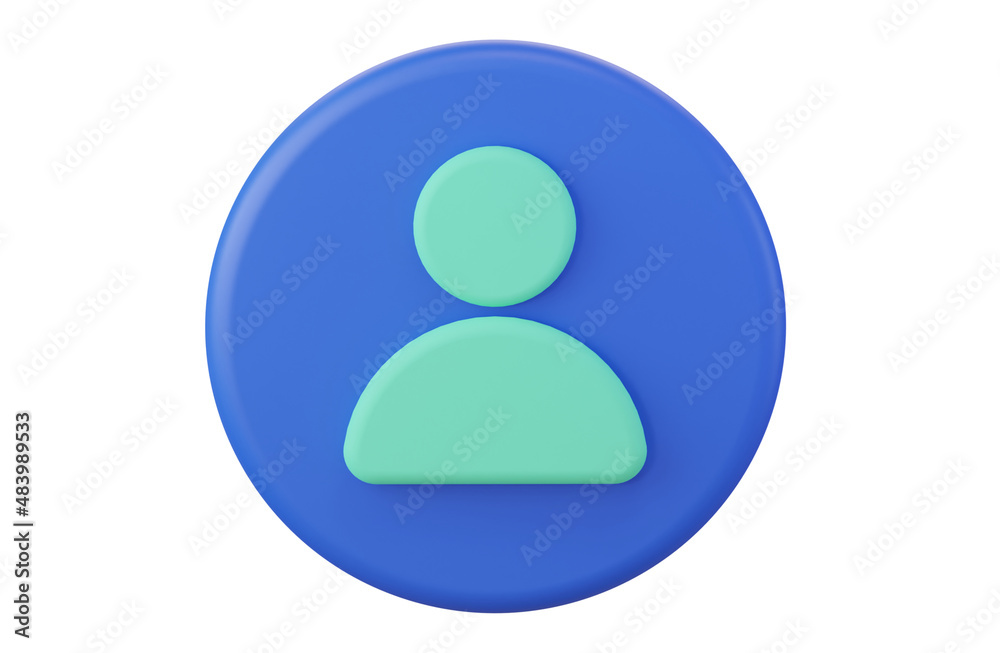 Round User icon. Isolated on white background. 3D rendering Round User icon. Isolated on white background. 3D rendering