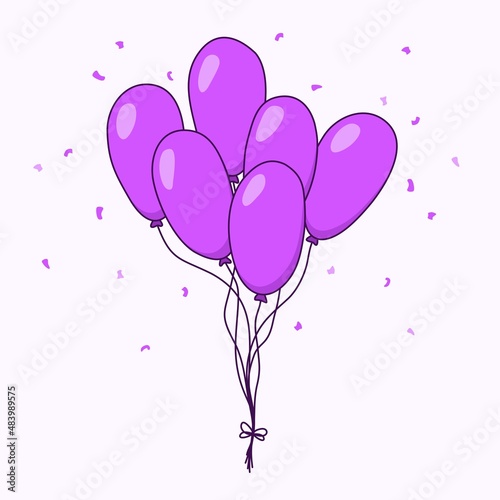 Hand drawn purple balloons bunch. Party decoration. Flat vector illustration