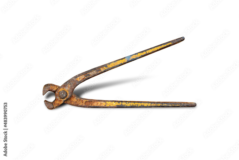 Old pliers pincers hand tool isolated on white background with clipping path. Old pliers pincers hand tool isolated on white background with clipping path.