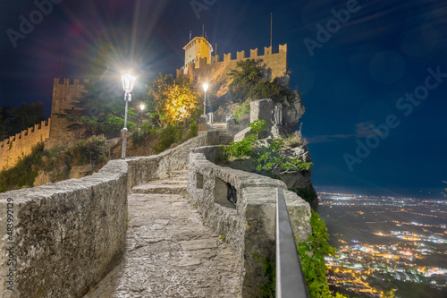 Fortress of Guaita on Mount Titano at night - Mount Titano, San Marino photo