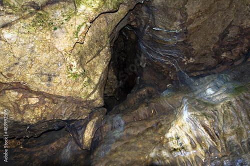 Stalactite, stalagmite walls of the cave. Template for design.