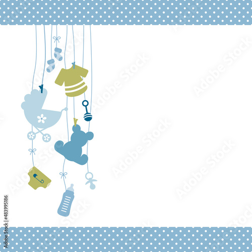 Links Hängende Babysymbole Junge Retroblau Olivgrün Kanten Punkte