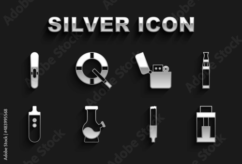 Set Bong, Electronic cigarette, Vape mod device, Cigarette, Lighter, and Ashtray with icon. Vector