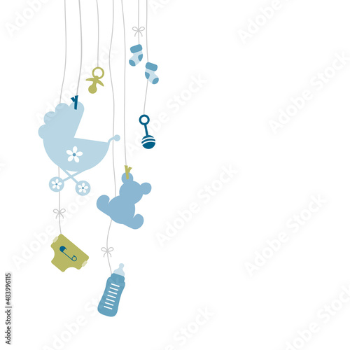 Sieben Links Hängende Babysymbole Junge Retroblau Olivgrün