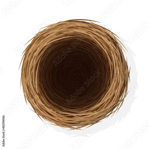 Wild bird nest from straw and twigs Top view of nest