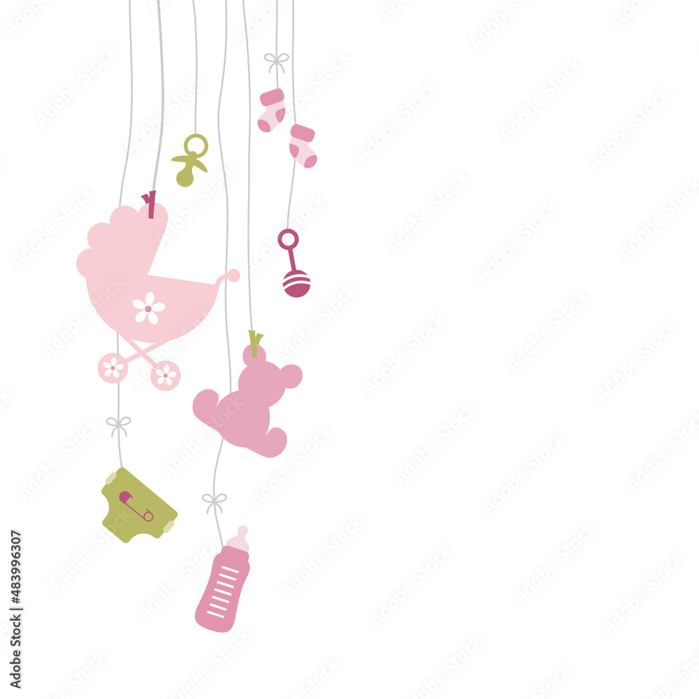 Sieben Links Hängende Babysymbole Mädchen Rosa Olivgrün