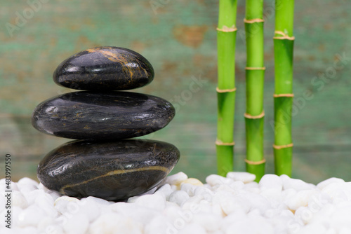stacked stones in Japanese zen garden
