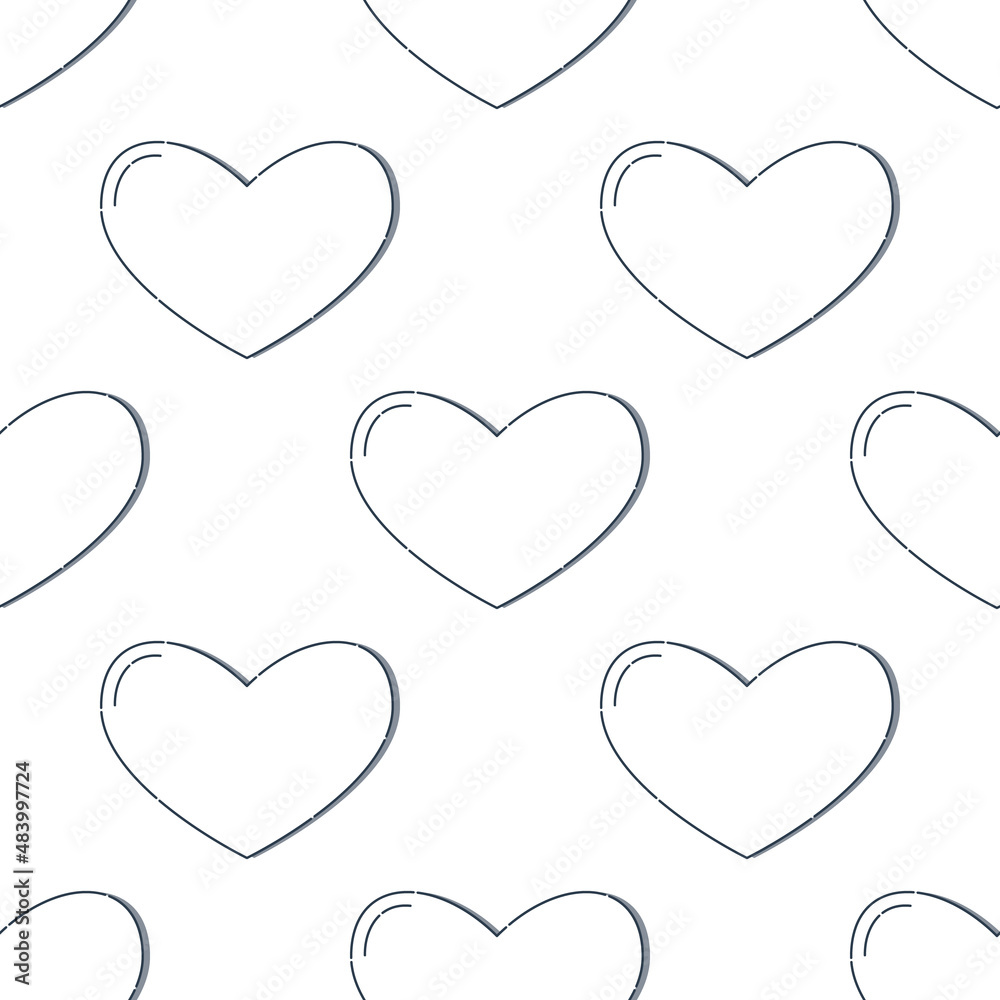 Line art seamless pattern in the form of a heart on white background. Romance graphic texture. Holiday celebration concept. Decorative print. Geometric bright wallpaper. Black contour line