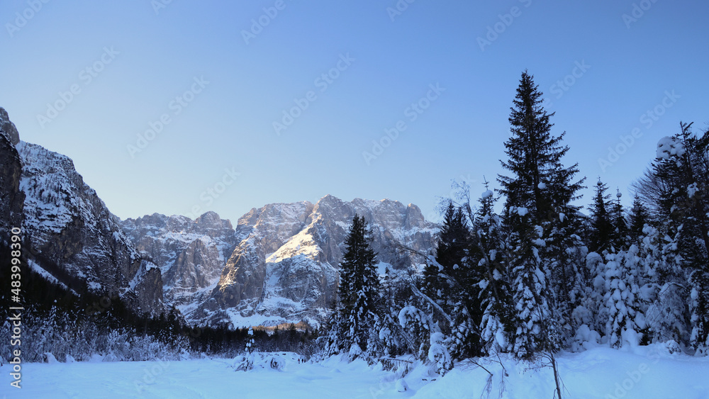 Saisera valley in the winter morning, Italy