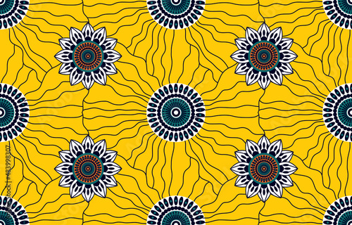 Ethnic abstract fabric. Seamless pattern in tribal, African wax print kitenge floral motifs vector. Aztec geometric art ornament.Design for carpet, wallpaper, clothing, wrapping, fabric, cover, dress