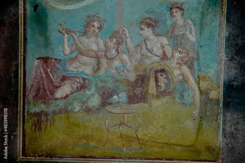 Decorazione all'interno di una Villa Pompeiana recuperata in ottimo stato. Pompei. Golfo di Napoli