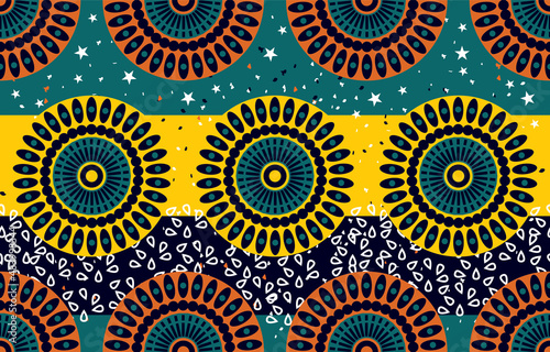 Ethnic abstract fabric. Seamless pattern in tribal, African wax print kitenge floral motifs vector. Aztec geometric art ornament.Design for carpet, wallpaper, clothing, wrapping, fabric, cover, dress